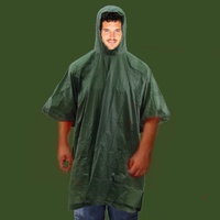 DARK GREEN EMERGENCY RAIN PONCHO WATERPROOF RAIN CAPE ONE SIZE FITS ALL REUSABLE