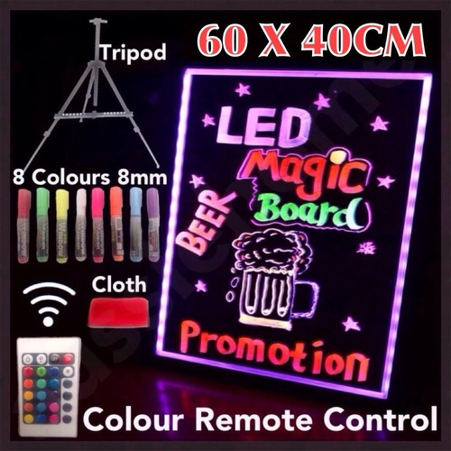 NEW 60X40CM LED WRITING BOARD NEON SIGN TRIPOD SIGNAGE FLUORESCENT LIGHT REMOTE
