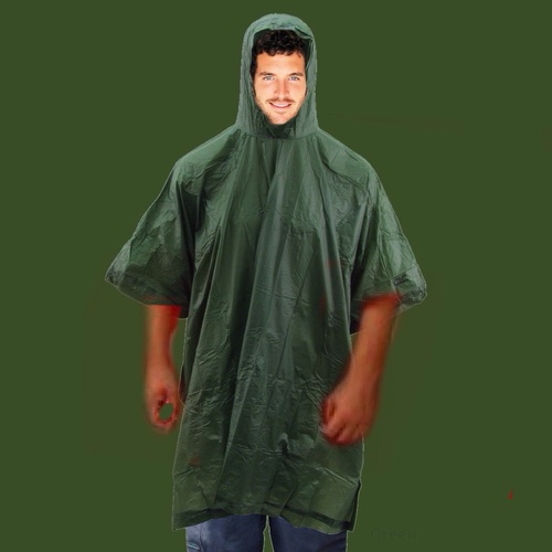 DARK GREEN EMERGENCY RAIN PONCHO WATERPROOF RAIN CAPE ONE SIZE FITS ALL REUSABLE