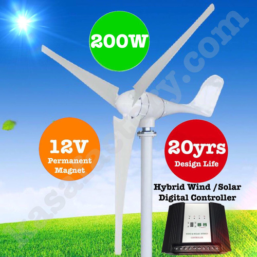 200W 12V Wind Turbine Generator 3 Blade - Digital Hybrid Wind/Solar Controller!!