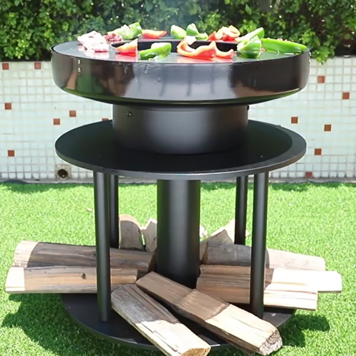 KASA Outdoor Fire Pit Log Holder & Cooking Plate Camping Party Home BBQ Round